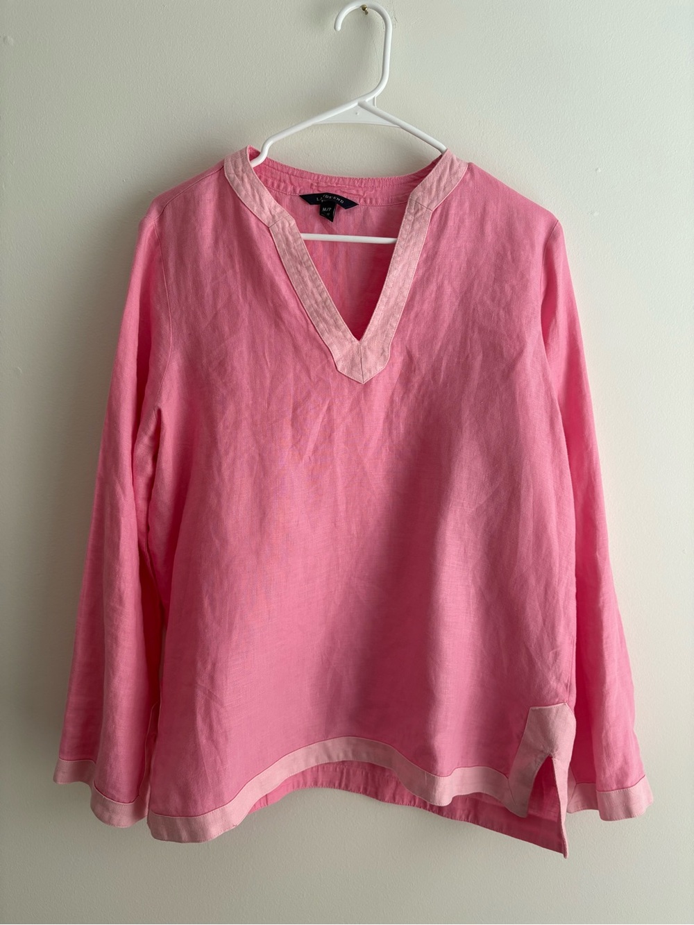 Lands’ End Pink Linen V-Neck Tunic Top